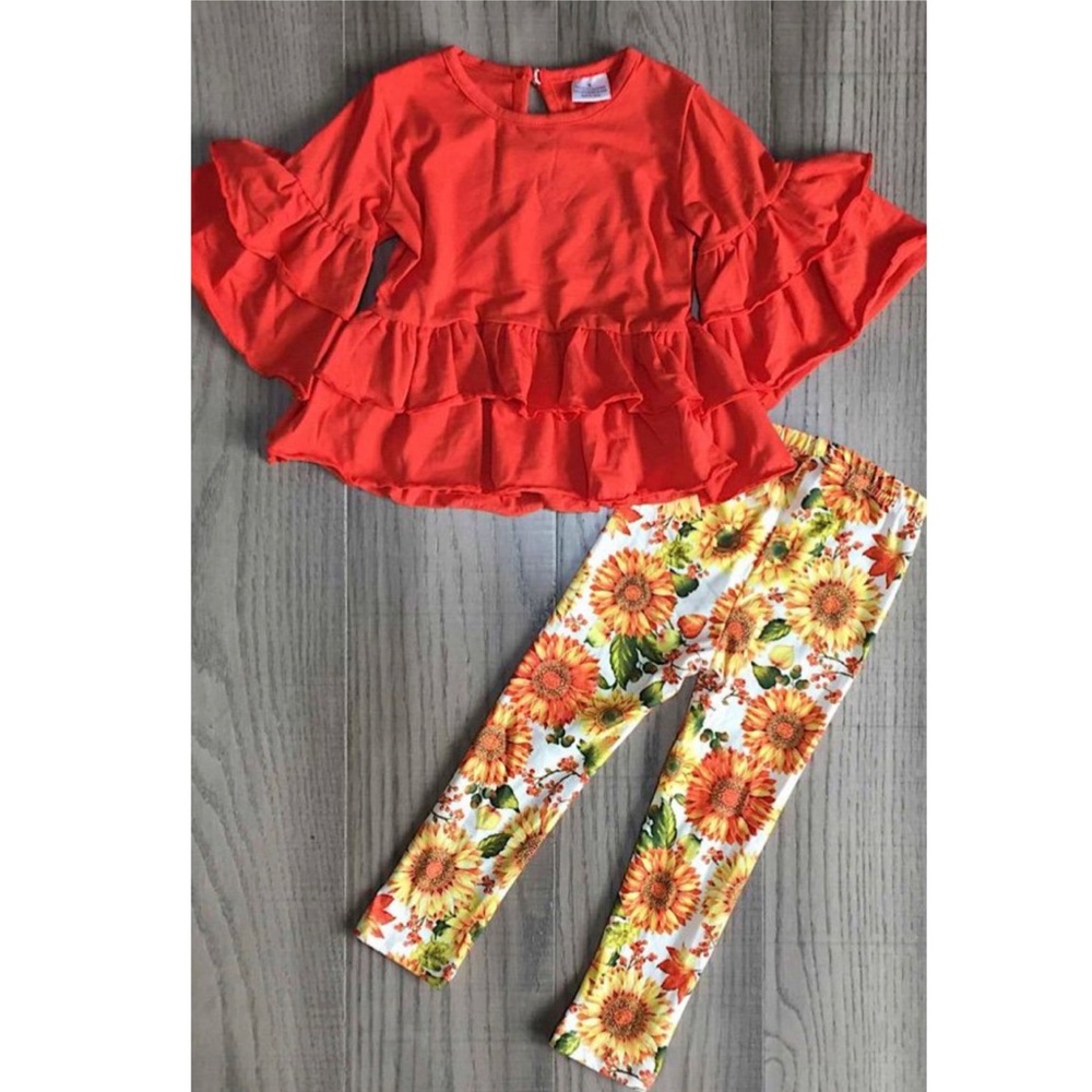 Orange Ruffle Bell Sleeve Set